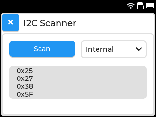 screenshot of the I2C scan app