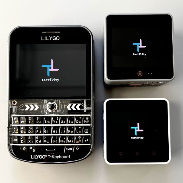 3 different devices showing the boot screen with the tactility logo